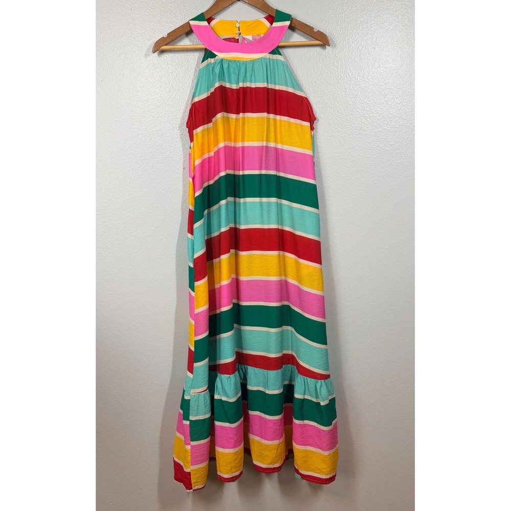 Compañía Fantástica Dress Women Small Multi Color Wave Dress Striped Halter Maxi